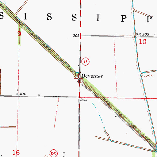 Topographic Map of Deventer, MO