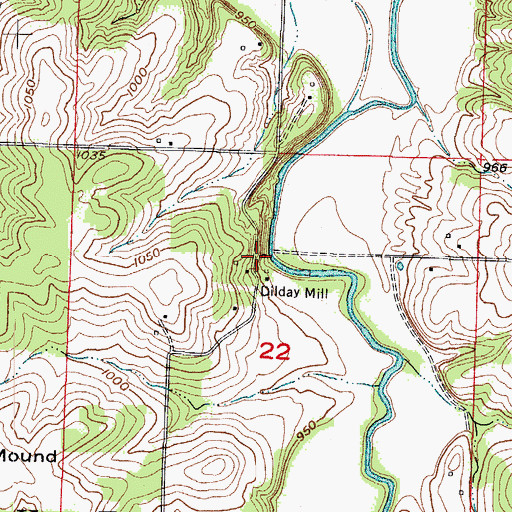 Topographic Map of Dilday Mill, MO