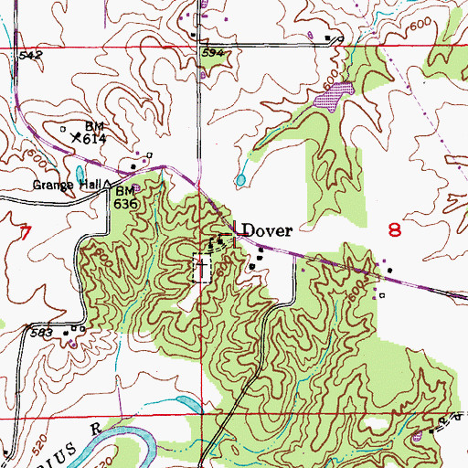 Topographic Map of Dover, MO
