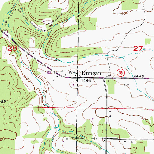 Topographic Map of Duncan, MO