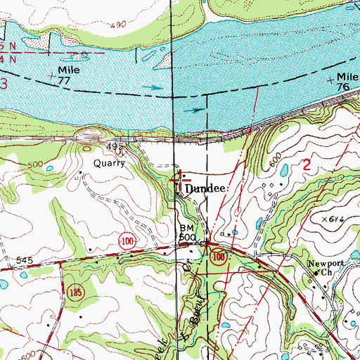 Topographic Map of Dundee, MO