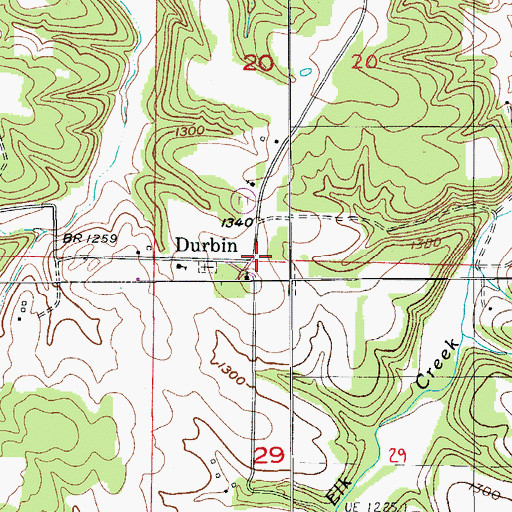 Topographic Map of Durbin, MO