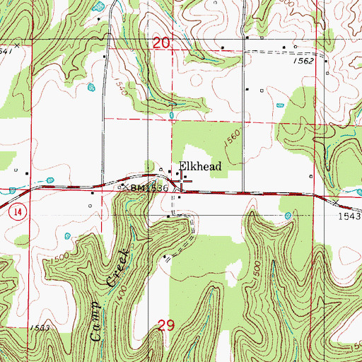 Topographic Map of Elkhead, MO