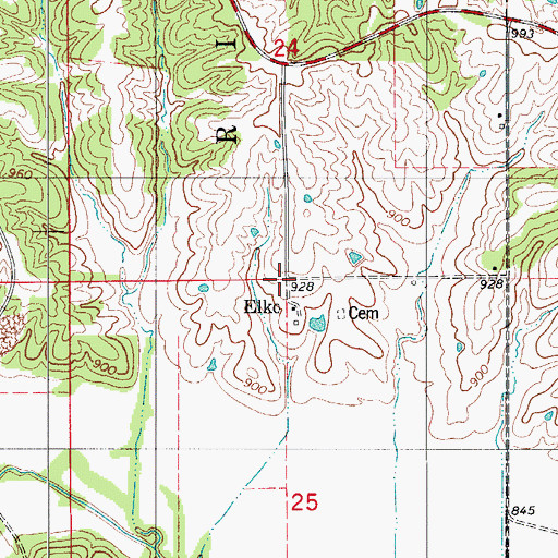 Topographic Map of Elko, MO
