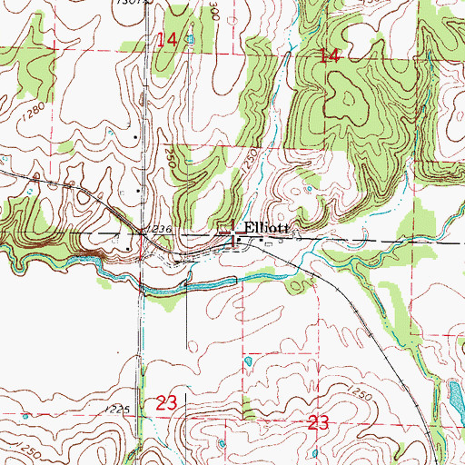 Topographic Map of Elliott, MO