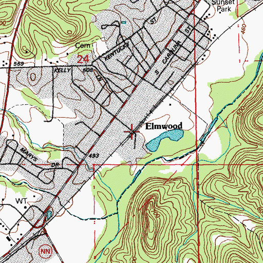 Topographic Map of Elmwood, MO