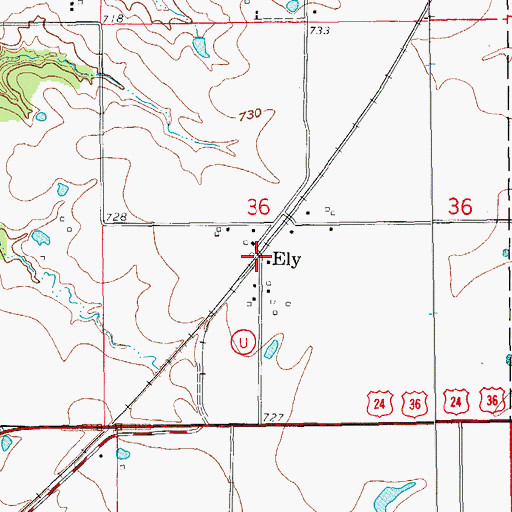 Topographic Map of Ely, MO