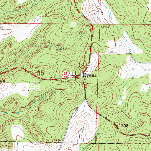 Topographic Map of Evans, MO