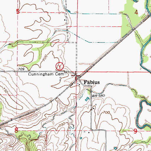Topographic Map of Fabius, MO