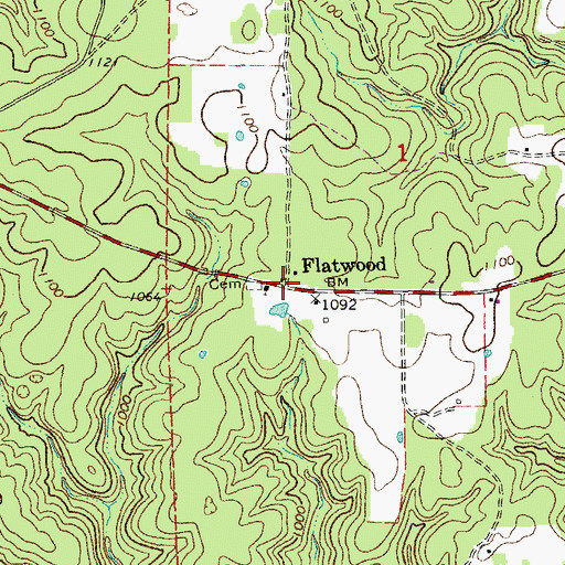Topographic Map of Flatwood, MO