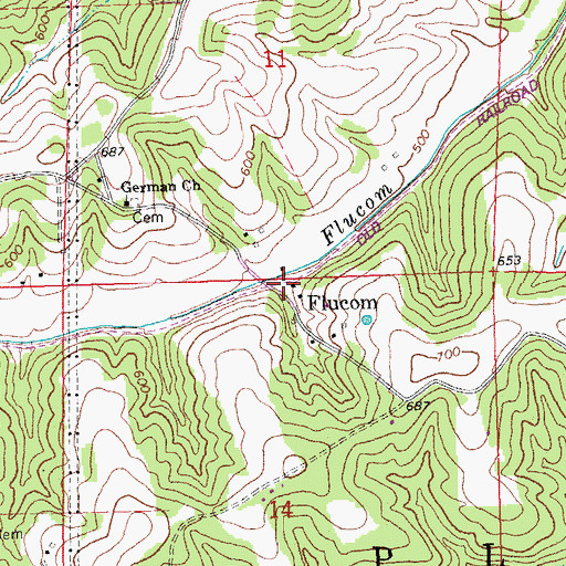 Topographic Map of Flucom, MO