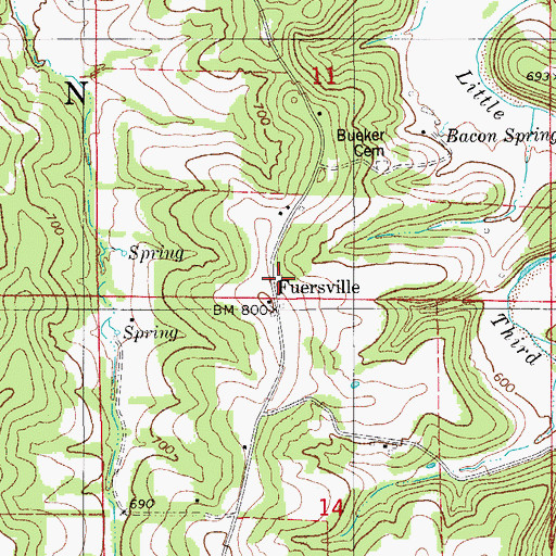 Topographic Map of Feuersville (historical), MO