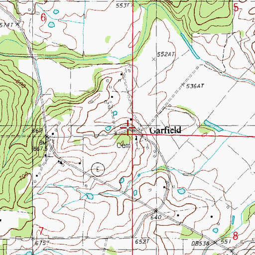 Topographic Map of Garfield, MO