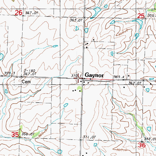 Topographic Map of Gaynor, MO