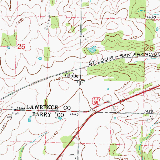Topographic Map of Globe, MO