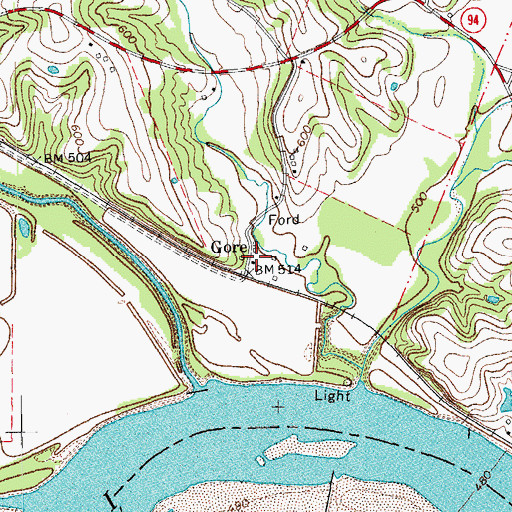 Topographic Map of Gore, MO