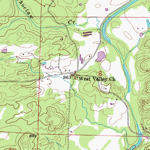 Topographic Map of West Valley Church, AR