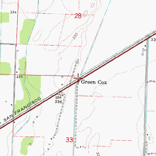 Topographic Map of Green Cox, MO