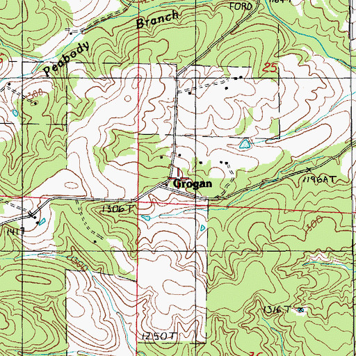 Topographic Map of Grogan, MO