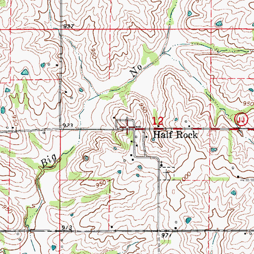 Topographic Map of Half Rock, MO