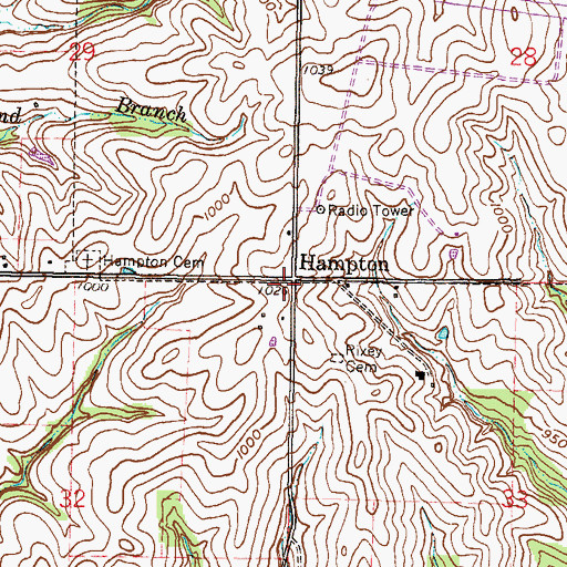 Topographic Map of Hampton, MO