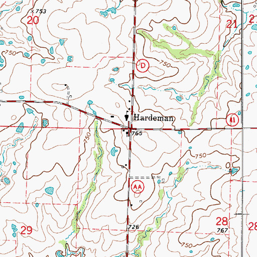 Topographic Map of Hardeman, MO