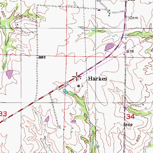 Topographic Map of Harkes, MO