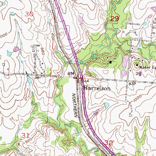 Topographic Map of Harrelson, MO