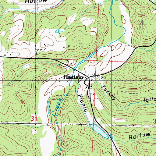 Topographic Map of Hastain, MO