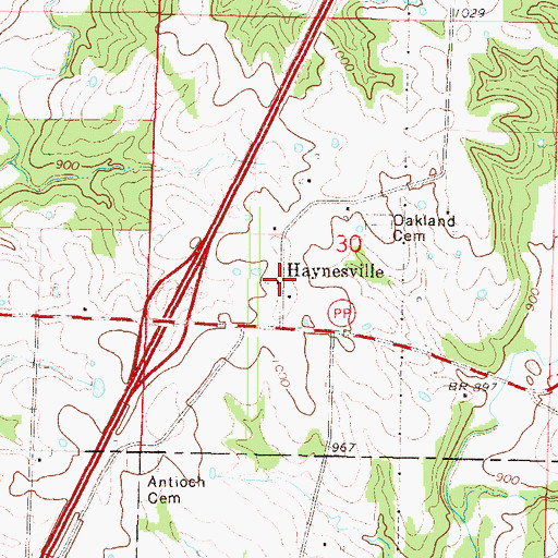 Topographic Map of Haynesville, MO