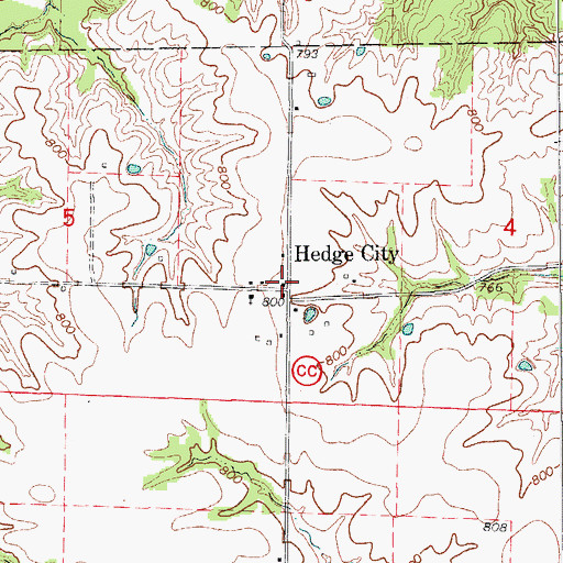Topographic Map of Hedge City, MO