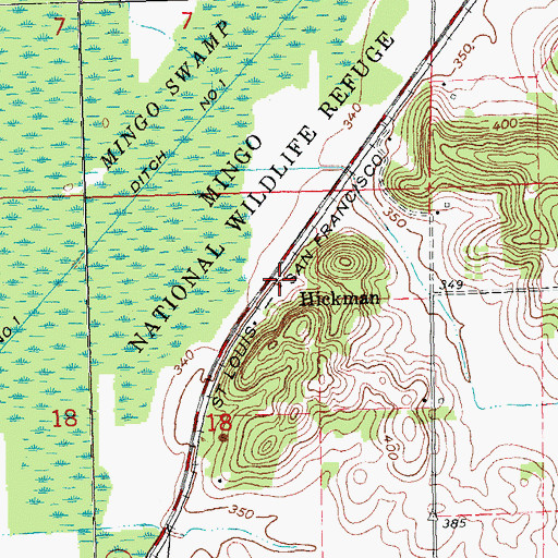 Topographic Map of Hickman, MO