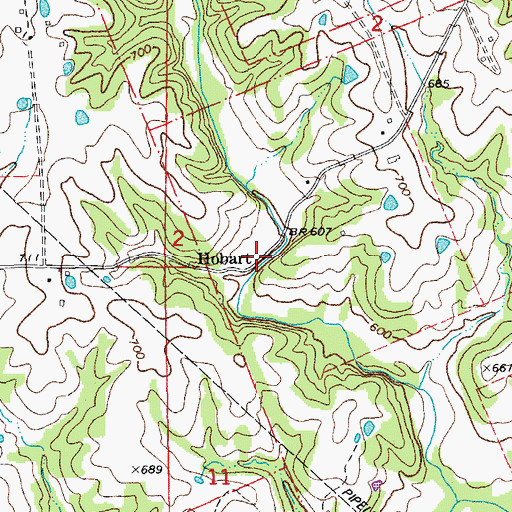 Topographic Map of Hobart, MO