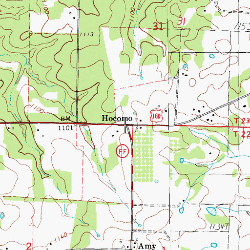Topographic Map of Hocomo, MO