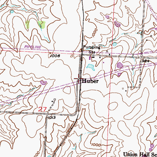 Topographic Map of Huber, MO