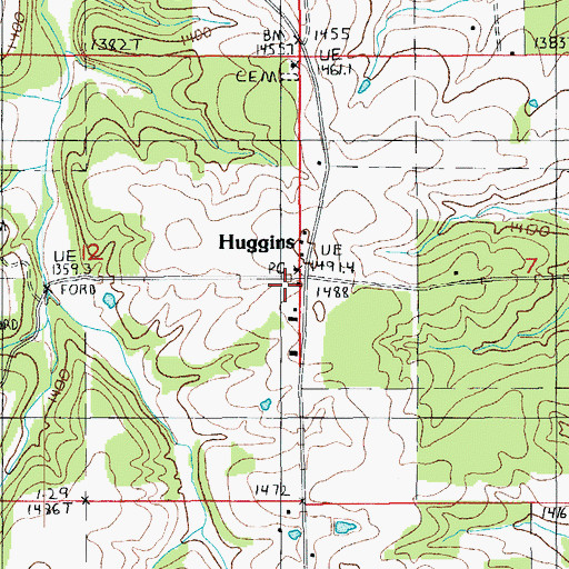 Topographic Map of Huggins, MO