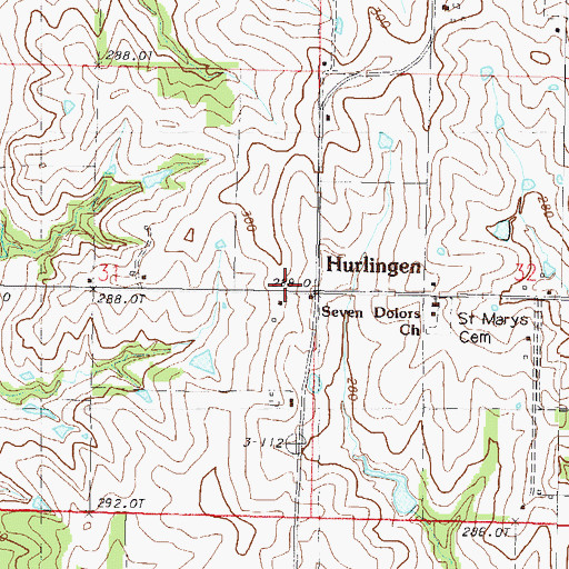 Topographic Map of Hurlingen, MO