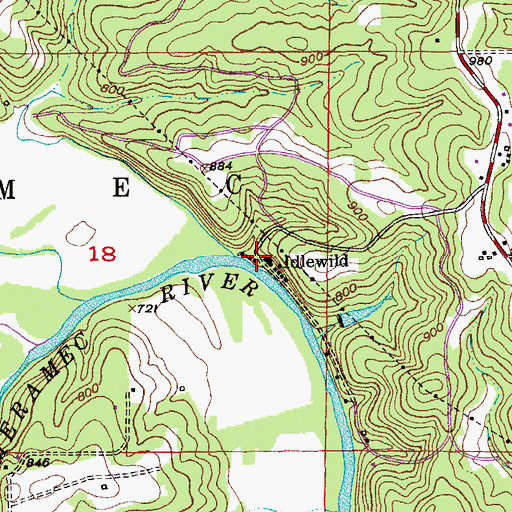 Topographic Map of Idlewild, MO