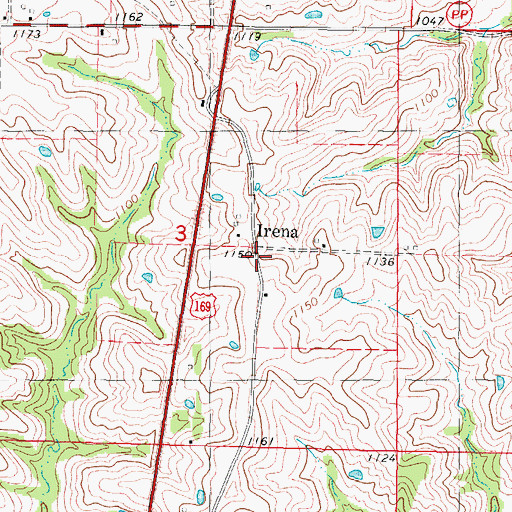 Topographic Map of Irena, MO