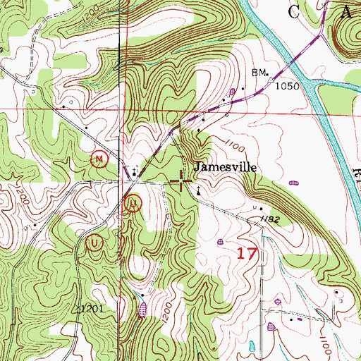 Topographic Map of Jamesville, MO