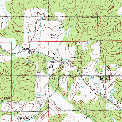 Topographic Map of Jeff, MO