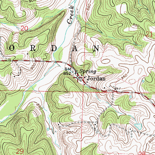 Topographic Map of Jordan, MO