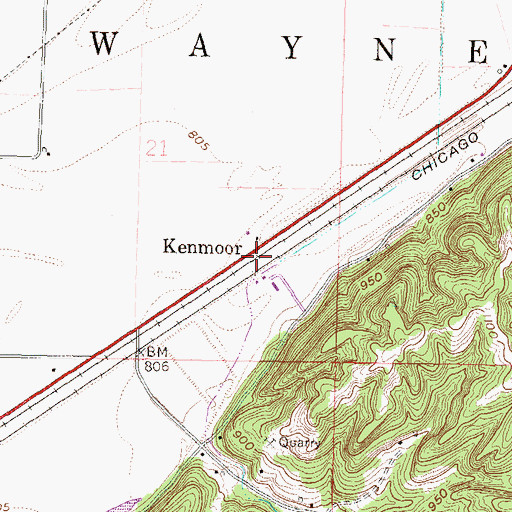 Topographic Map of Kenmoor, MO