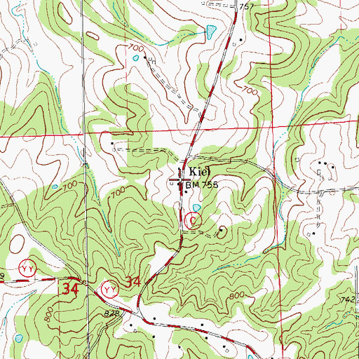 Topographic Map of Kiel, MO
