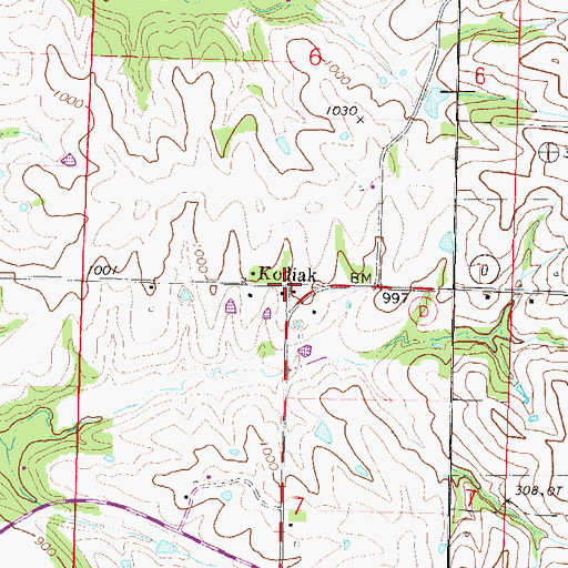 Topographic Map of Kodiak, MO