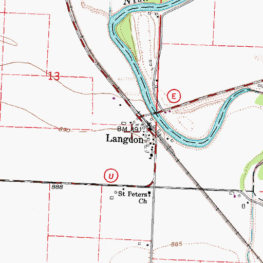 Topographic Map of Langdon, MO