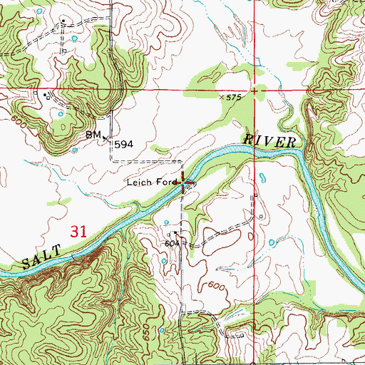 Topographic Map of Leich Ford, MO