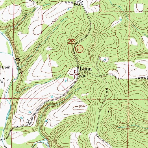 Topographic Map of Luna, MO