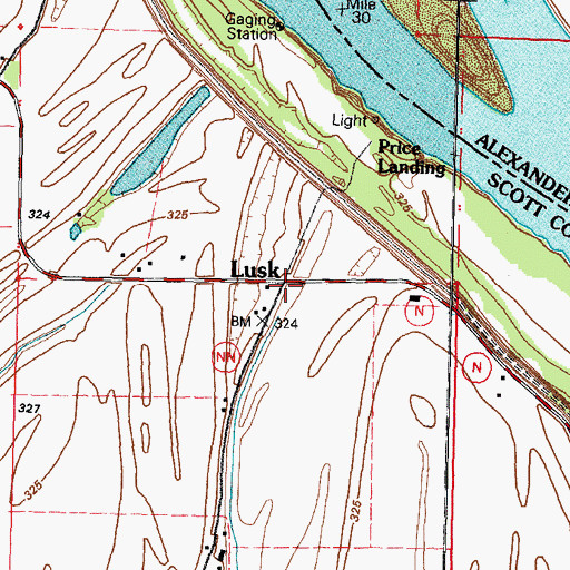 Topographic Map of Lusk, MO
