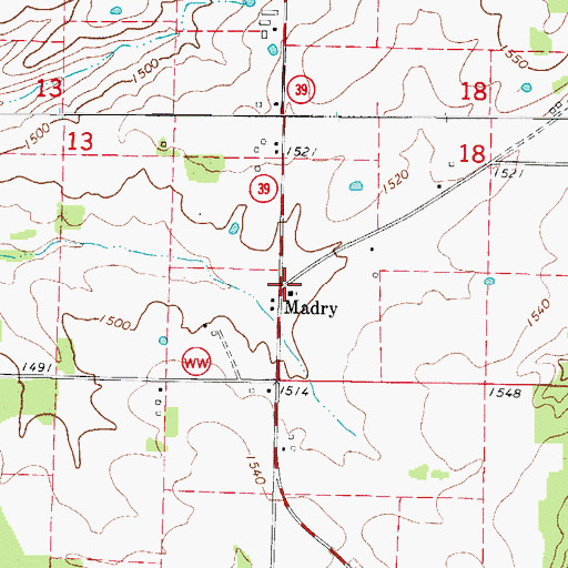 Topographic Map of Madry, MO